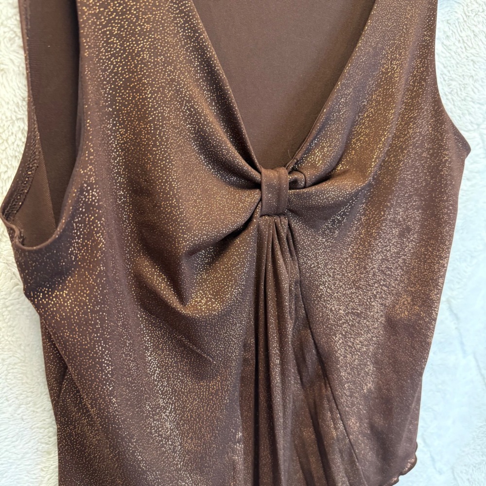 Y2K Brown Metallic Shimmer Sleeveless V Neck Gathered Front Top Womens Medium